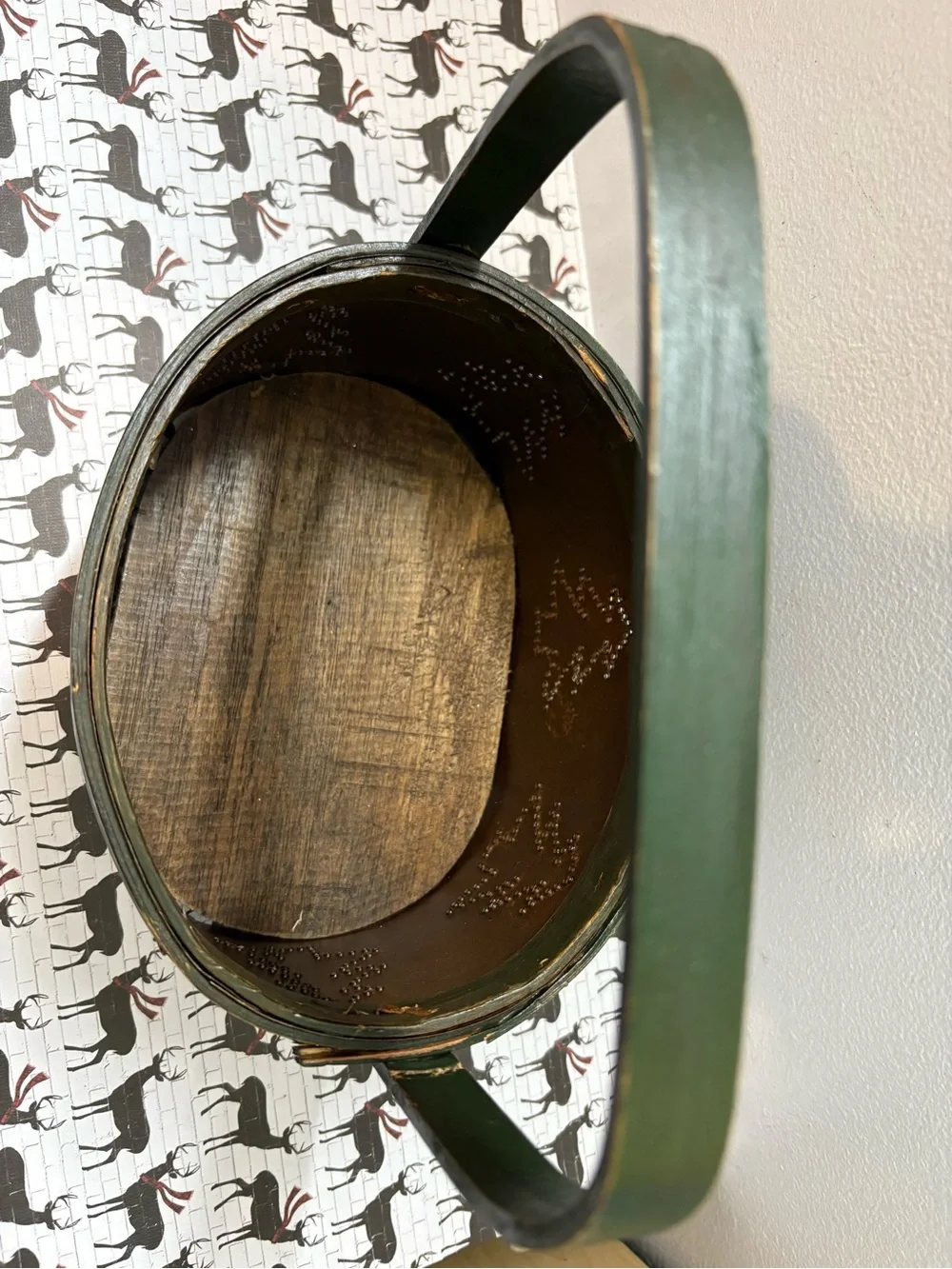 Rustic Metal Holiday Basket - Green & Brown